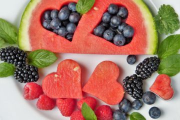 plate of watermelon, blueberries, raspberries and blackberries for heart health