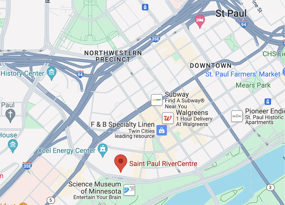 map of St. Paul showing River Centre location